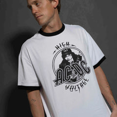 AC/DC - High Voltage - White/Black Ringer Unisex T-shirt