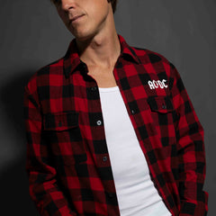 AC/DC - Est 1973 - Black/Red Longsleeve Unisex Flannel Shirt