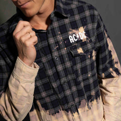 AC/DC - Let There Be Rock - Black/Charcoal Bleach Dip Longsleeve Unisex Flannel Shirt