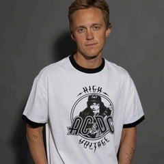 AC/DC - High Voltage - White/Black Ringer Unisex T-shirt