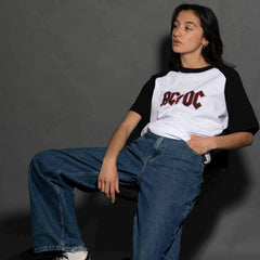 AC/DC - Logo - White/Black Raglan Unisex T-shirt