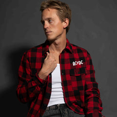 AC/DC - Est 1973 - Black/Red Longsleeve Unisex Flannel Shirt