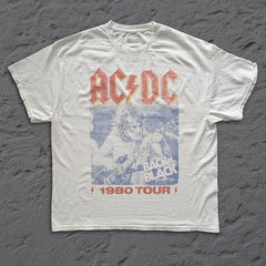 AC/DC - Back In Black Tour '80 - White Vintage T-shirt