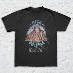 AC/DC - High Voltage Tour '76 - Black Garment-dyed T-shirt