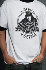 AC/DC - High Voltage - White/Black Ringer T-shirt