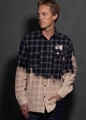 AC/DC - Let There Be Rock - Black/Charcoal Bleach Dip Longsleeve Flannel Shirt
