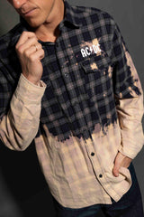 AC/DC - Let There Be Rock - Black/Charcoal Bleach Dip Longsleeve Flannel Shirt