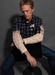 AC/DC - Let There Be Rock - Black/Charcoal Bleach Dip Longsleeve Flannel Shirt