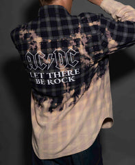 AC/DC - Let There Be Rock - Black/Charcoal Bleach Dip Longsleeve Flannel Shirt