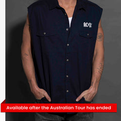 AC/DC - Est 1979 - Navy Unisex Workshirt - Cut-off Sleeves