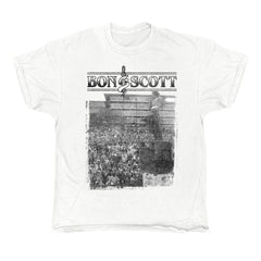 Bon Scott - Vic Park Gig B&W - White Vintage T-shirt