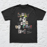 Cyndi Lauper - Girls Just Wanna Letters - Black Garment-dyed T-shirt