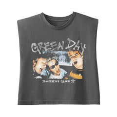 Green Day - Basket Case - Faded Black Muscle Crop
