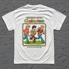 Steven Rhodes - Running with Chainsaws - White T-shirt