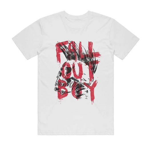 Fall Out Boy - Skull Mohawk Wht T-shirt