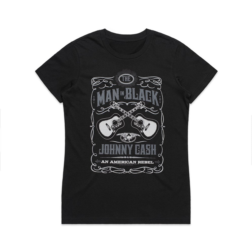 Johnny Cash - American Rebel - Black Ladies T-shirt