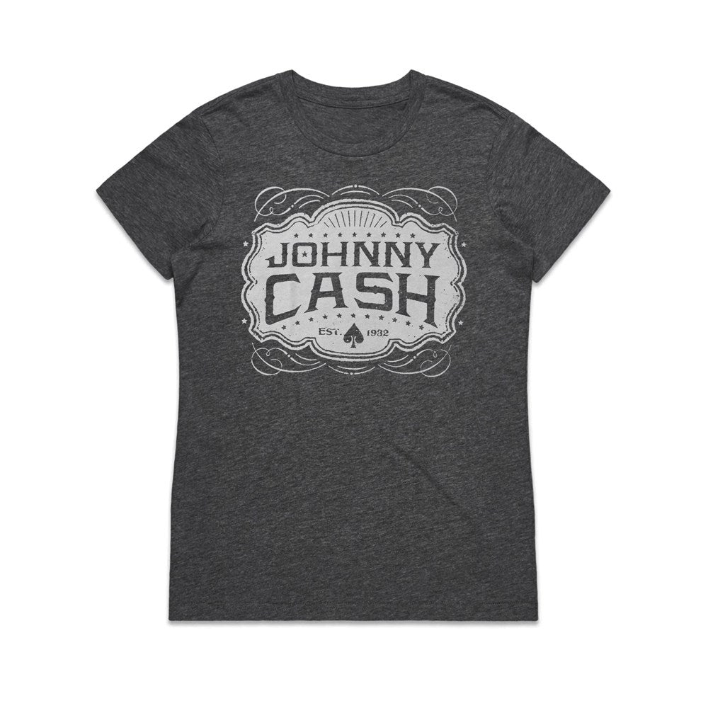 Johnny Cash - White Emblem Charcoal Heather T-shirt