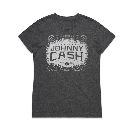 Johnny Cash - White Emblem Charcoal Heather T-shirt