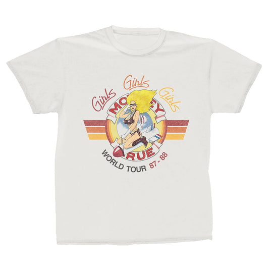 Motley Crue - Girls Bomber Tour -  Vintage Wash Tshirt White