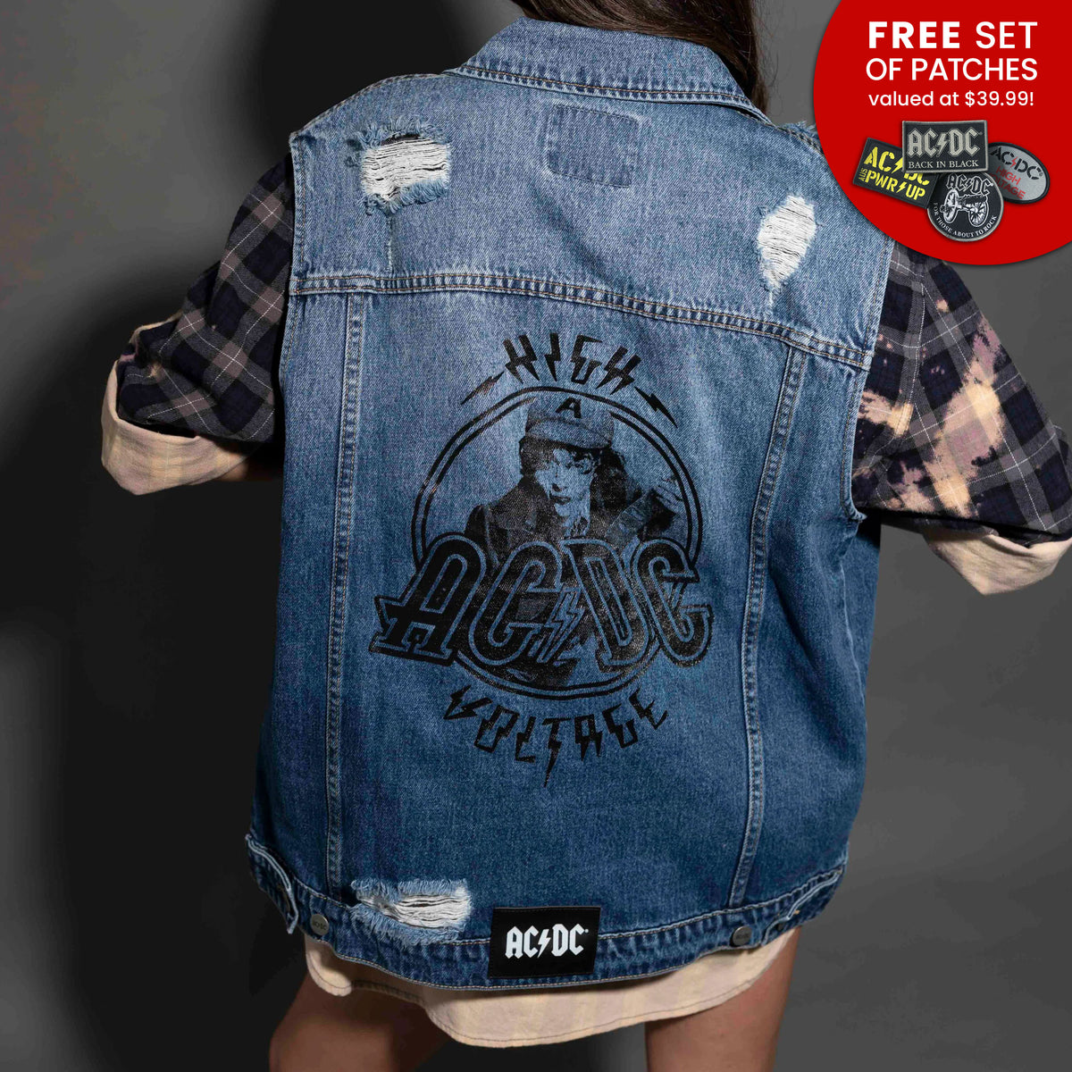 AC/DC - High Voltage - Dark Indigo Unisex Denim Vest