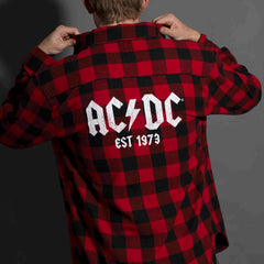 AC/DC - Est 1973 - Black/Red Longsleeve Unisex Flannel Shirt