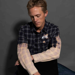 AC/DC - Let There Be Rock - Black/Charcoal Bleach Dip Longsleeve Unisex Flannel Shirt