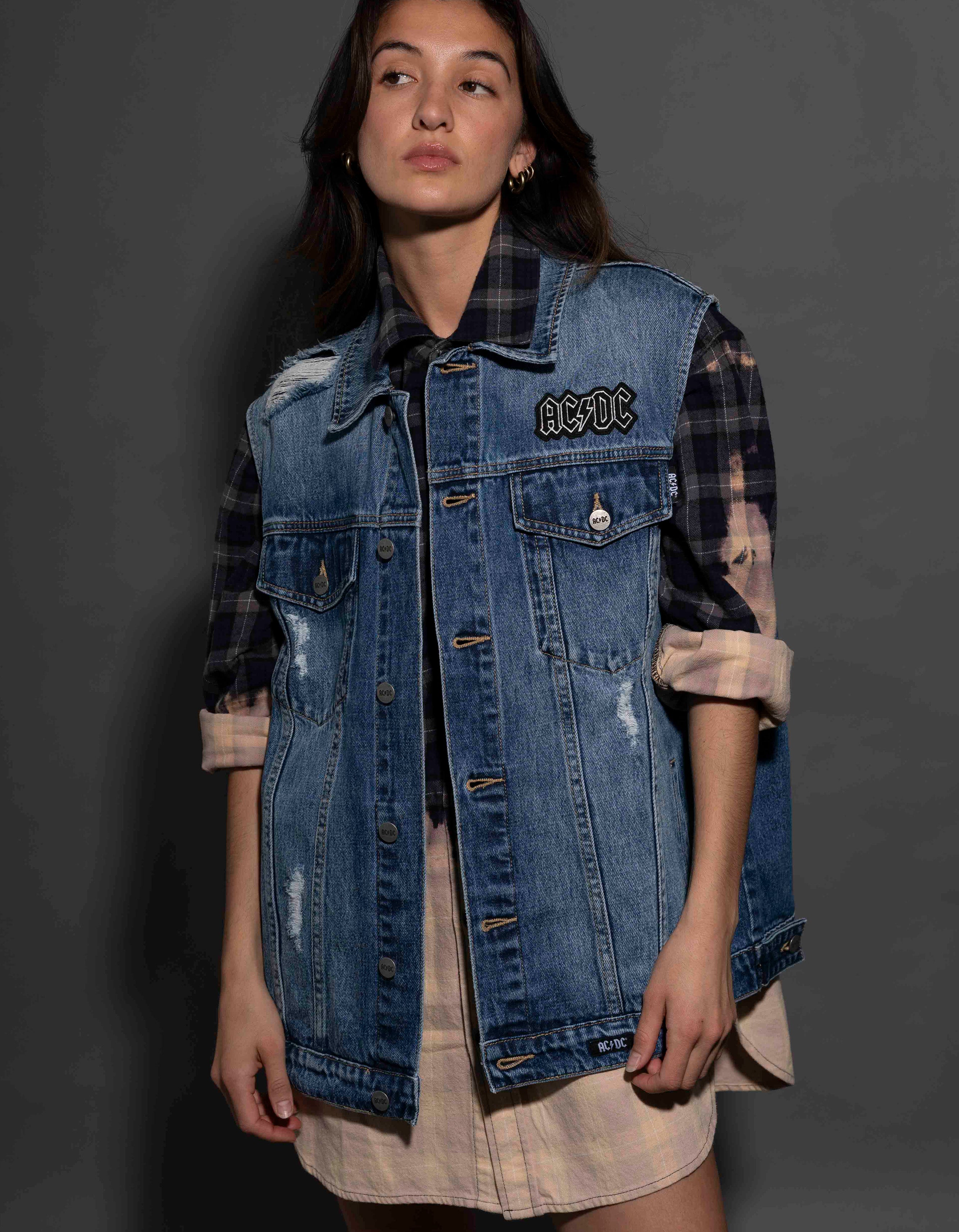 AC/DC - High Voltage - Dark Indigo Denim Vest