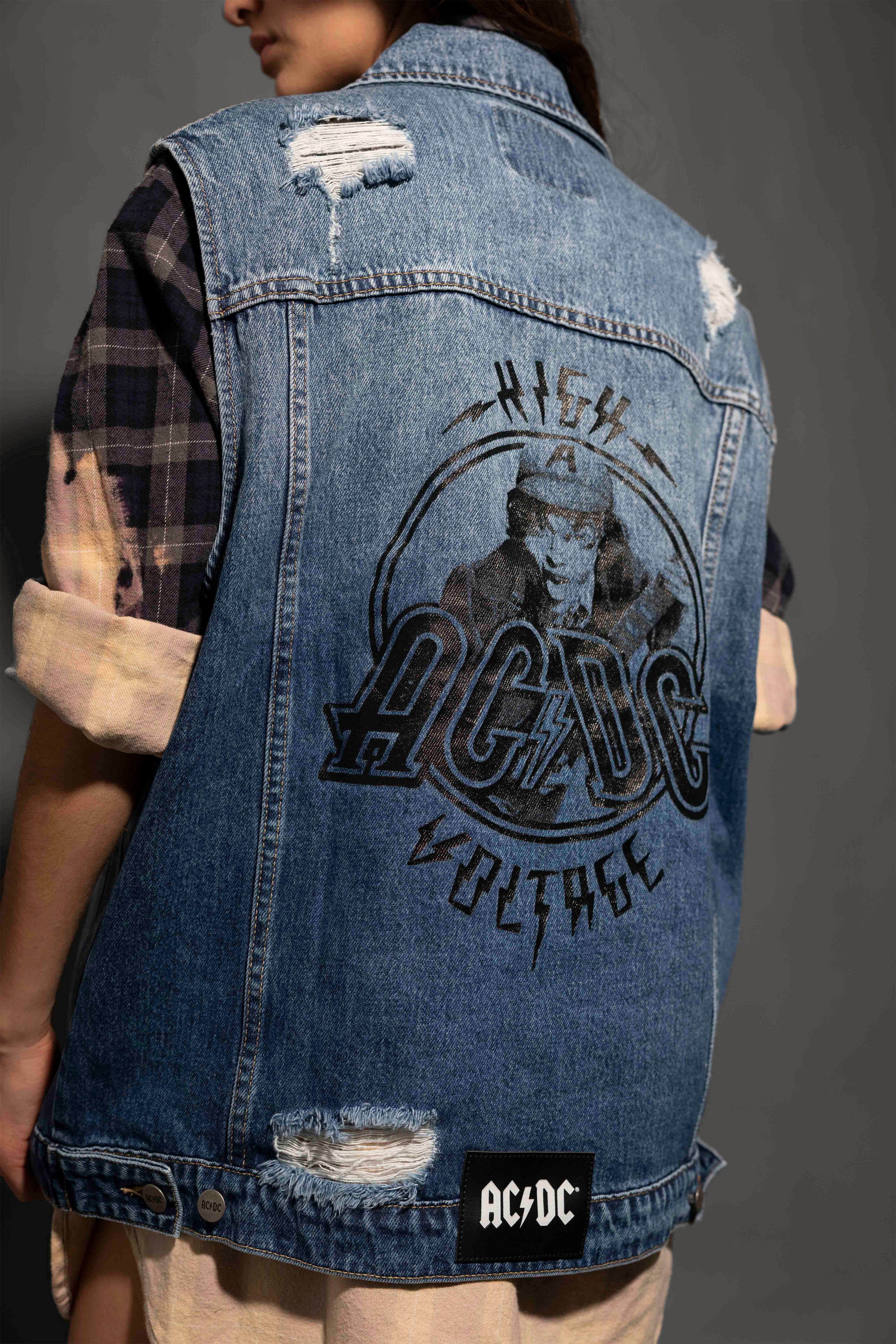 AC/DC - High Voltage - Dark Indigo Denim Vest