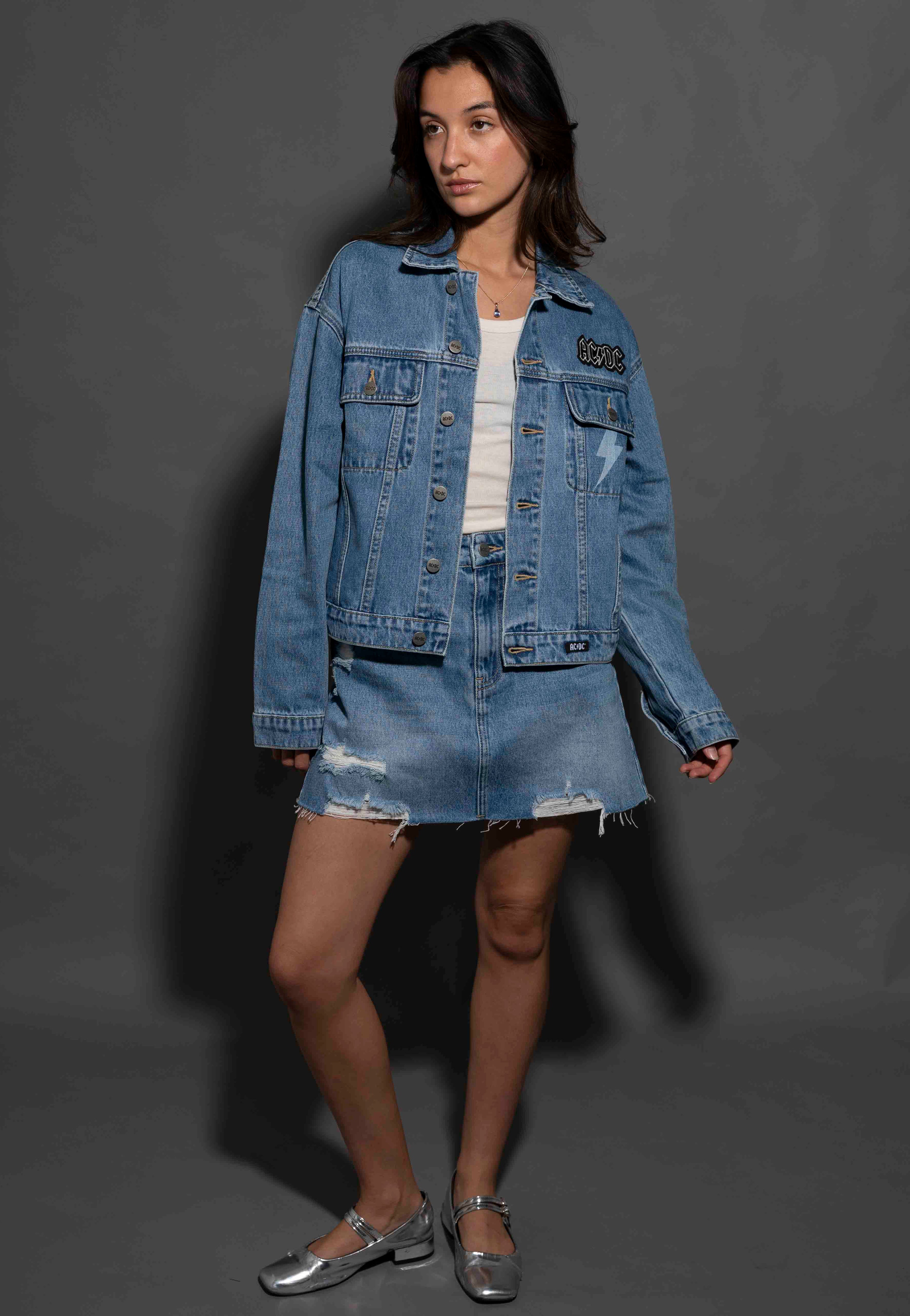 AC/DC - Lightning Bolt - Womens Indigo Denim Jacket