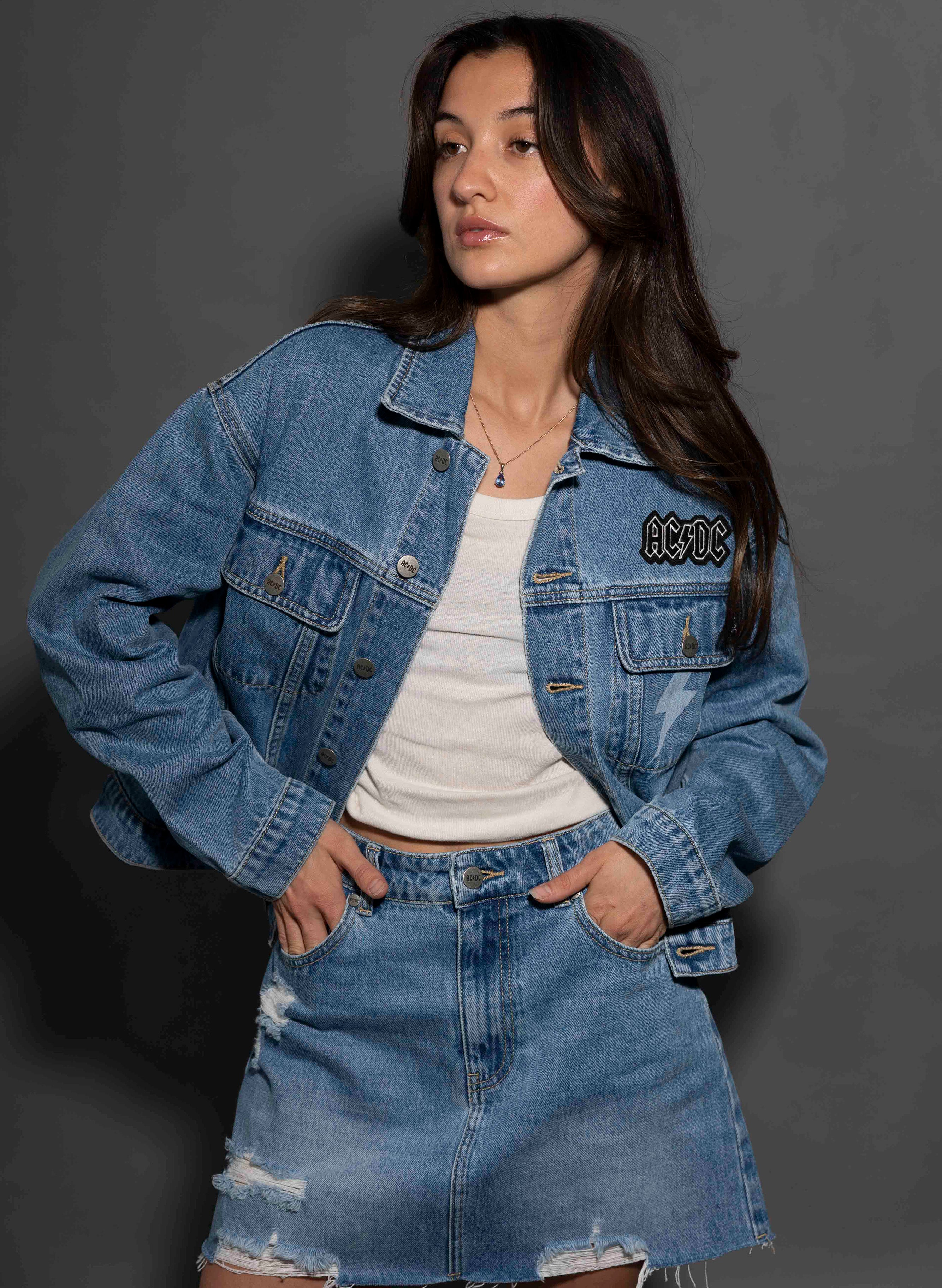 AC/DC - Lightning Bolt - Womens Indigo Denim Jacket