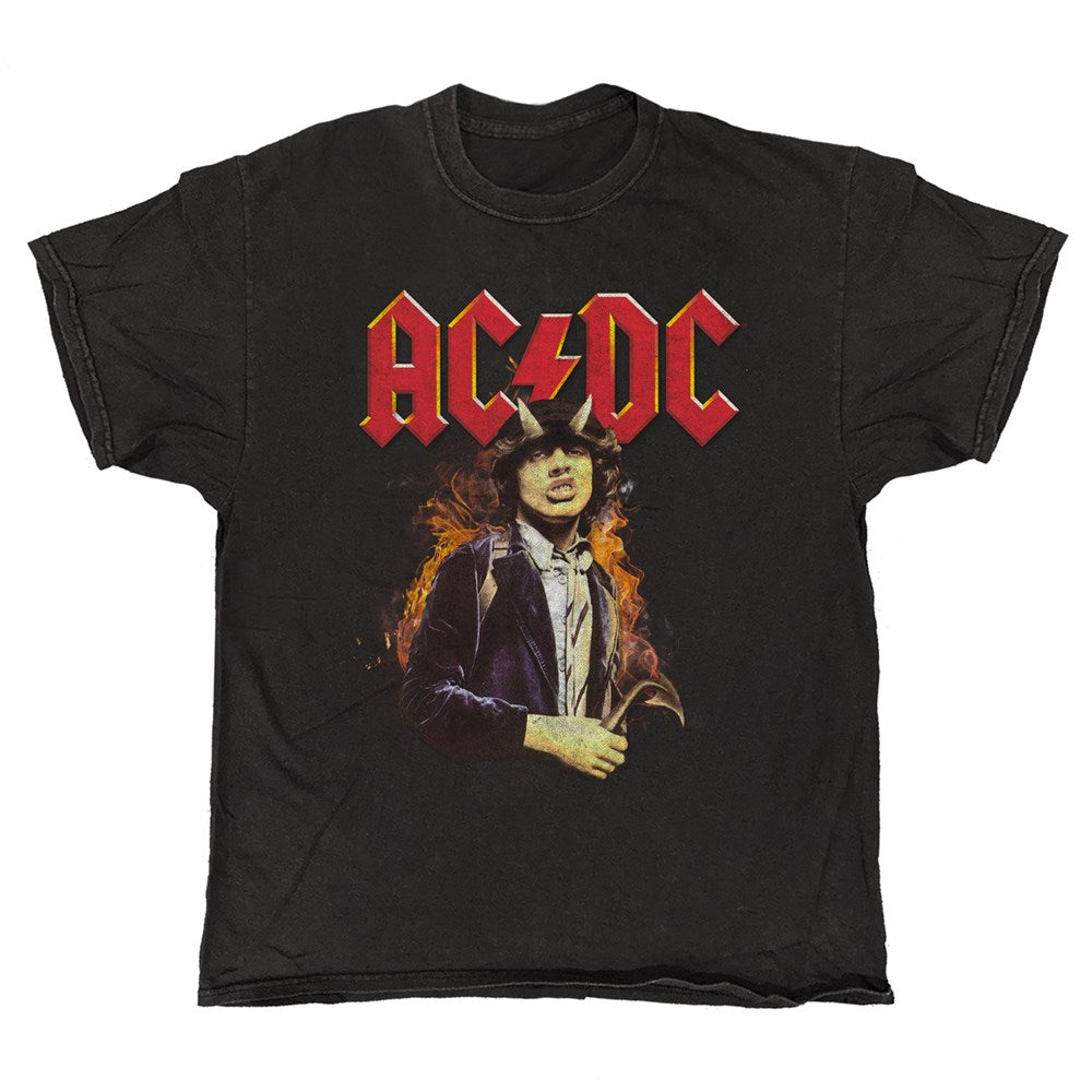 AC/DC - Angus Flames - Vintage Wash T-shirt Black