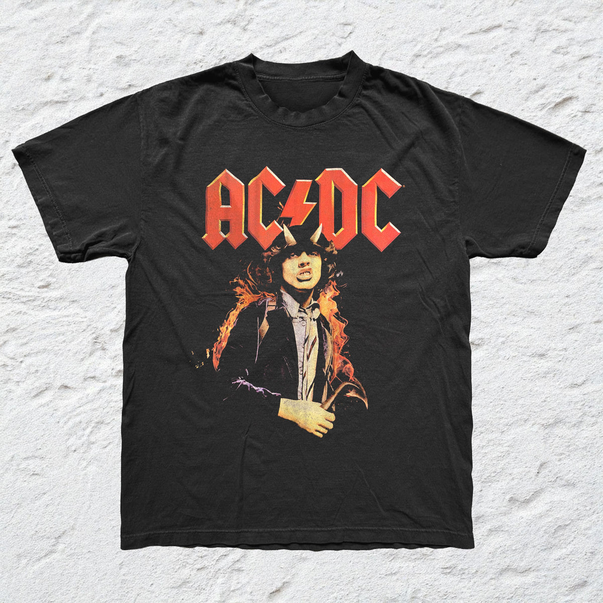AC/DC - Angus Flames - Black Garment-dyed T-shirt