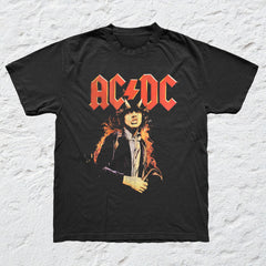 AC/DC - Angus Flames - Black Garment-dyed T-shirt