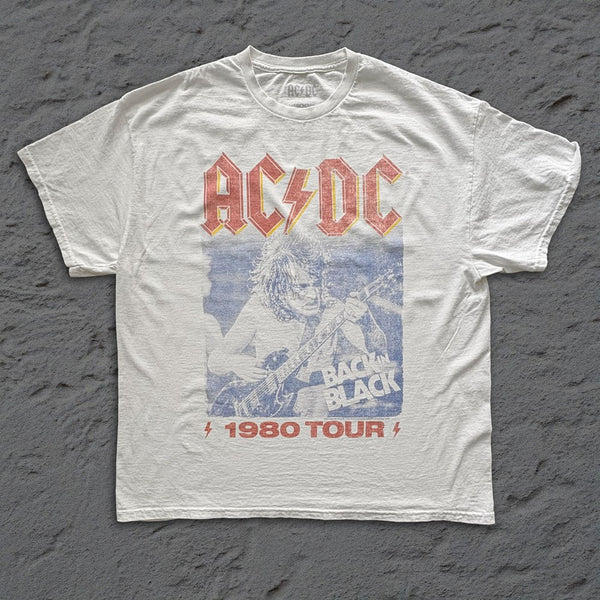 AC/DC - Back In Black Tour '80 - White Vintage T-shirt – Official