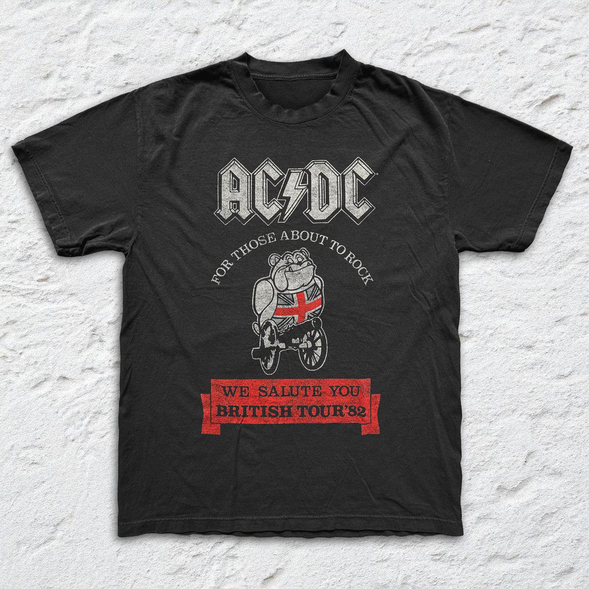 AC/DC - British Bulldog - Black Garment-dyed T-shirt
