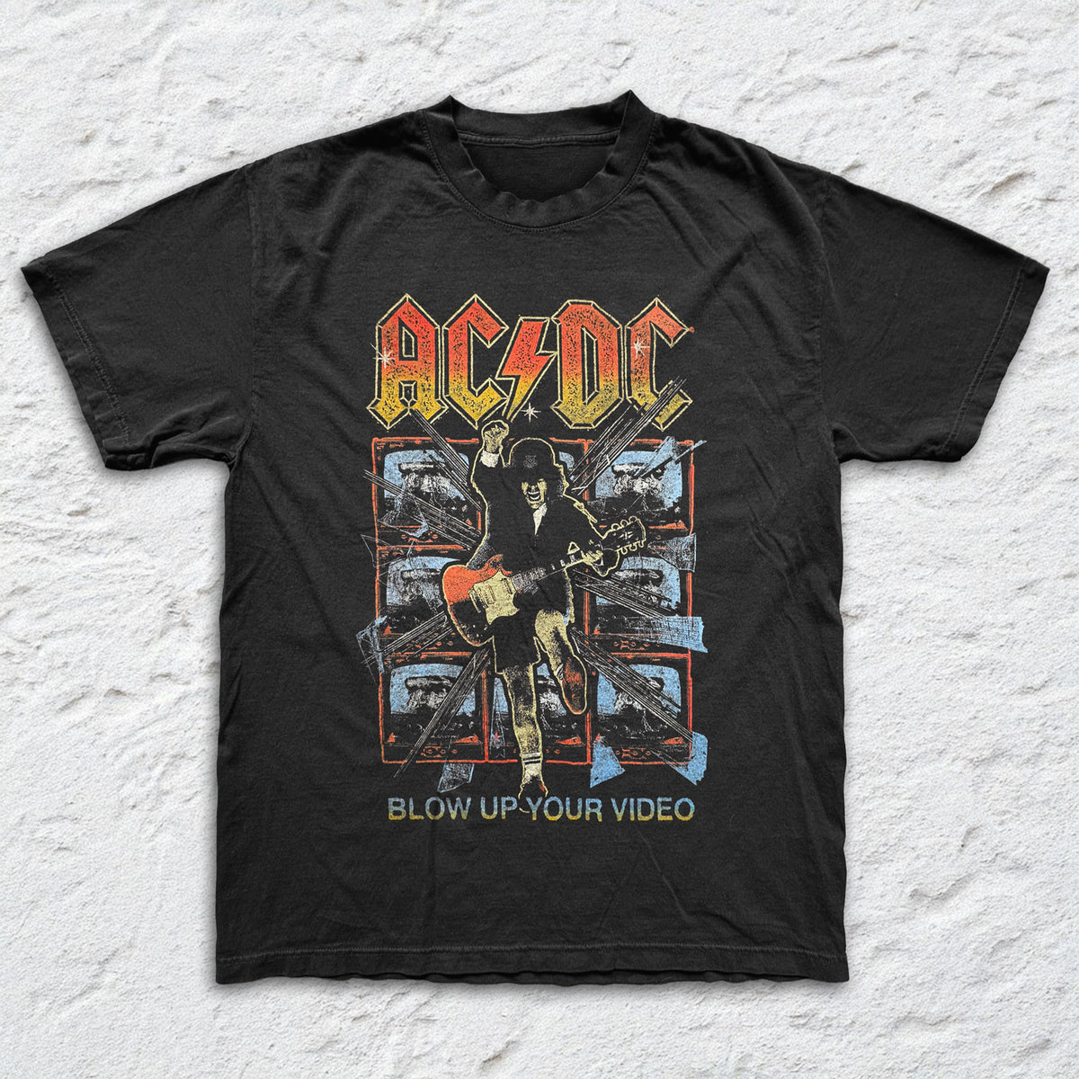 AC/DC - Blow Up Your Video Illustrated - Black Garment-dyed T-shirt