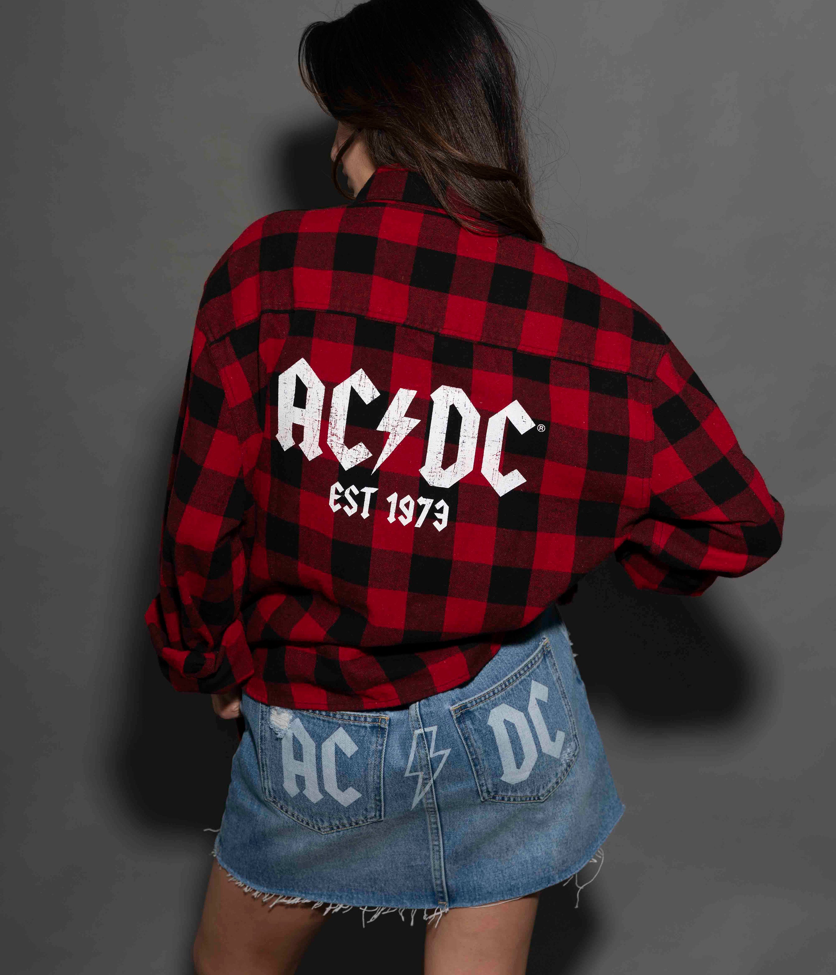 AC/DC - Est 1973 - Black/Red Longsleeve Flannel Shirt