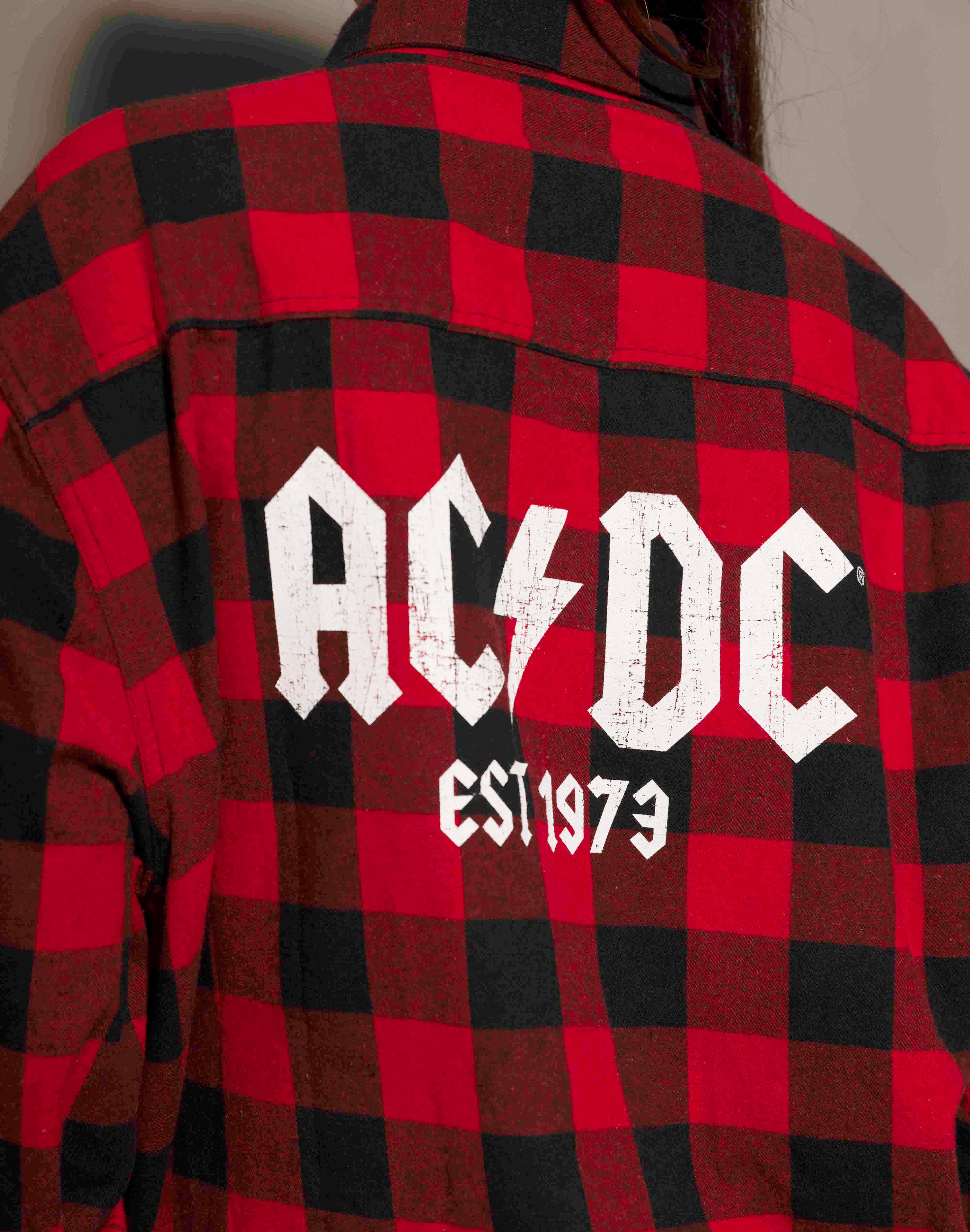 AC/DC - Est 1973 - Black/Red Longsleeve Flannel Shirt