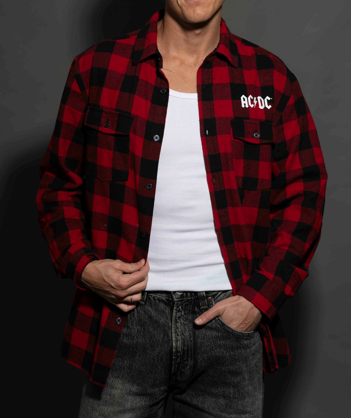 AC/DC - Est 1973 - Black/Red Longsleeve Flannel Shirt