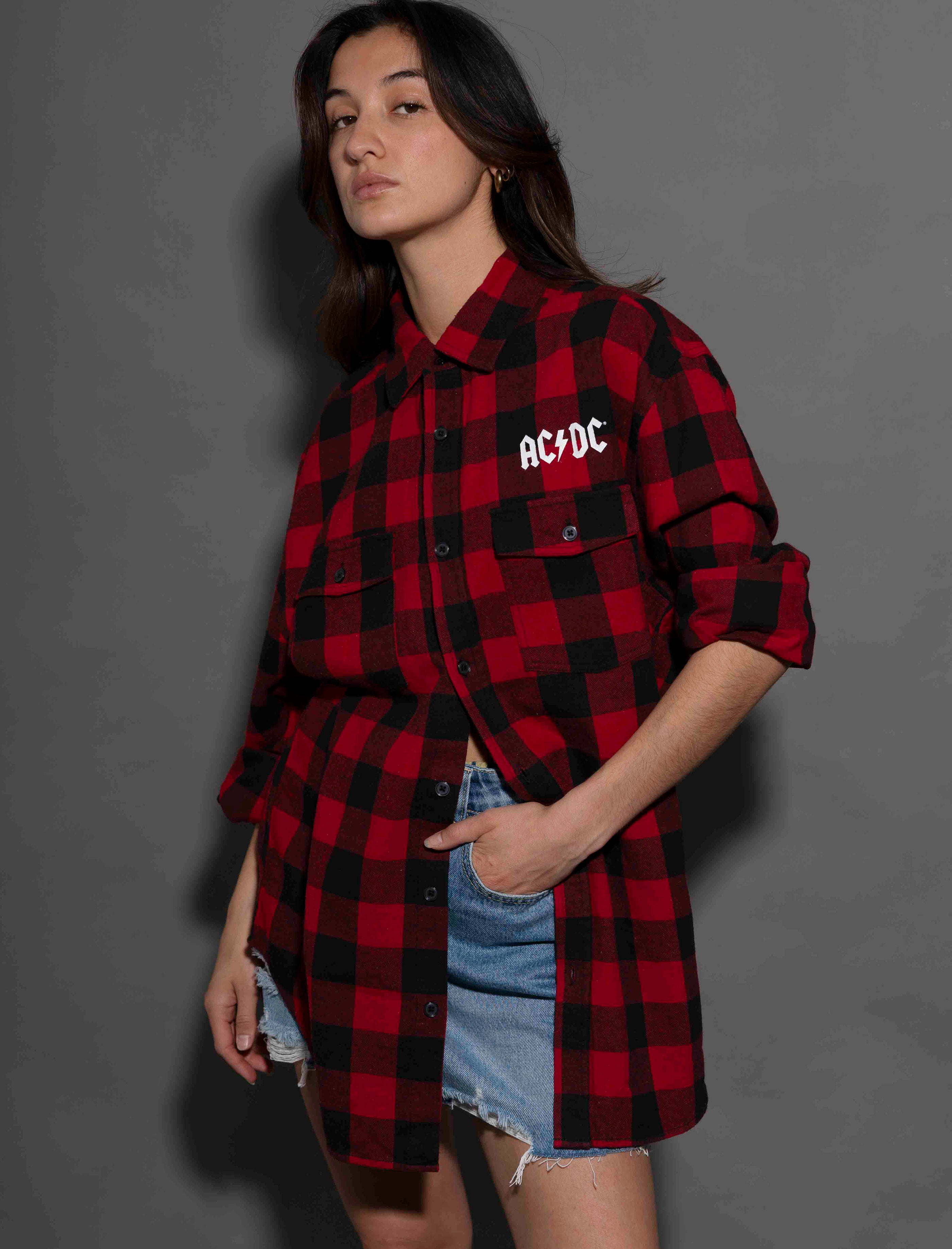 AC/DC - Est 1973 - Black/Red Longsleeve Flannel Shirt