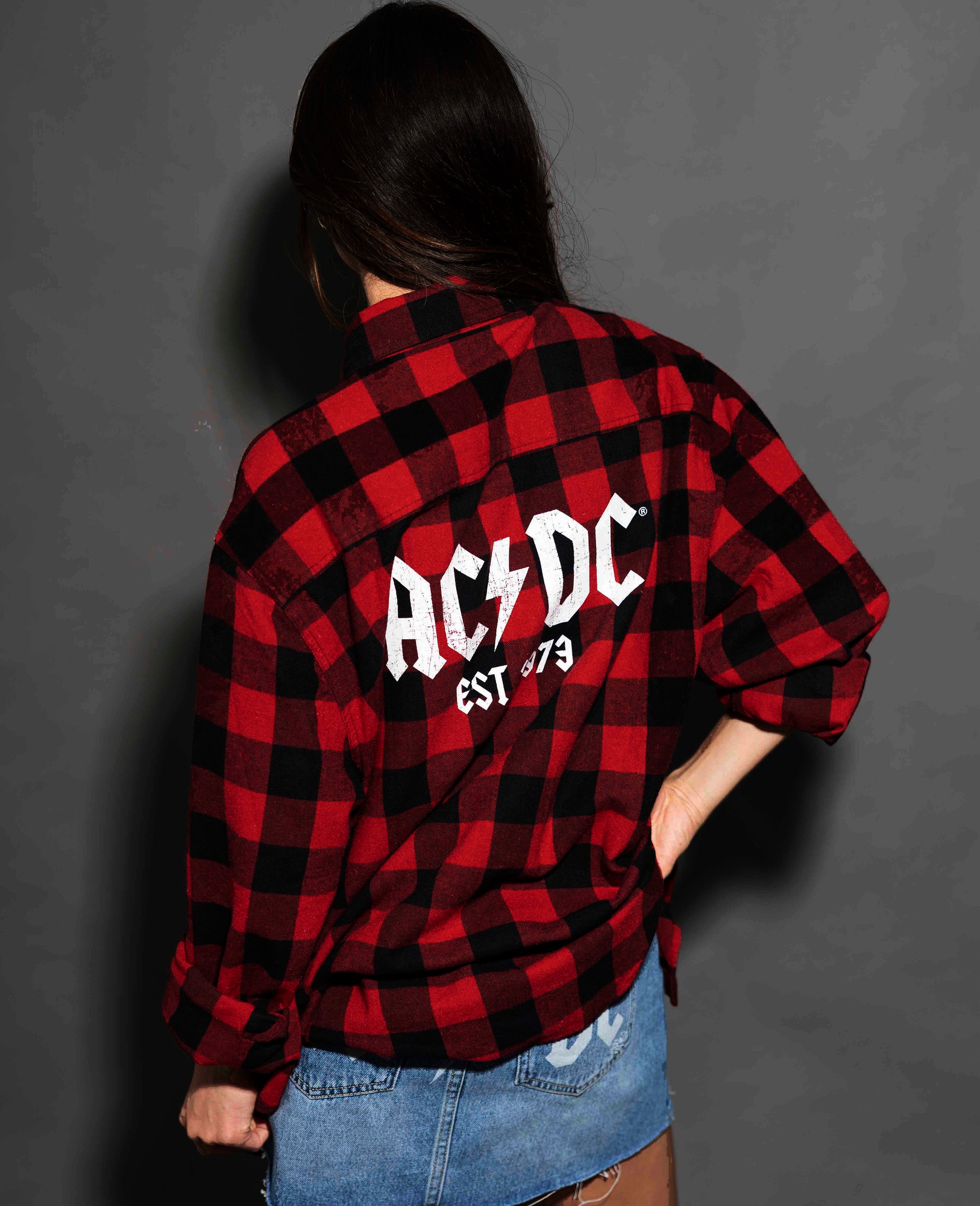 AC/DC - Est 1973 - Black/Red Longsleeve Flannel Shirt