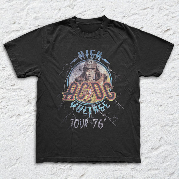 AC/DC - High Voltage Tour '76 - Black Garment-dyed T-shirt