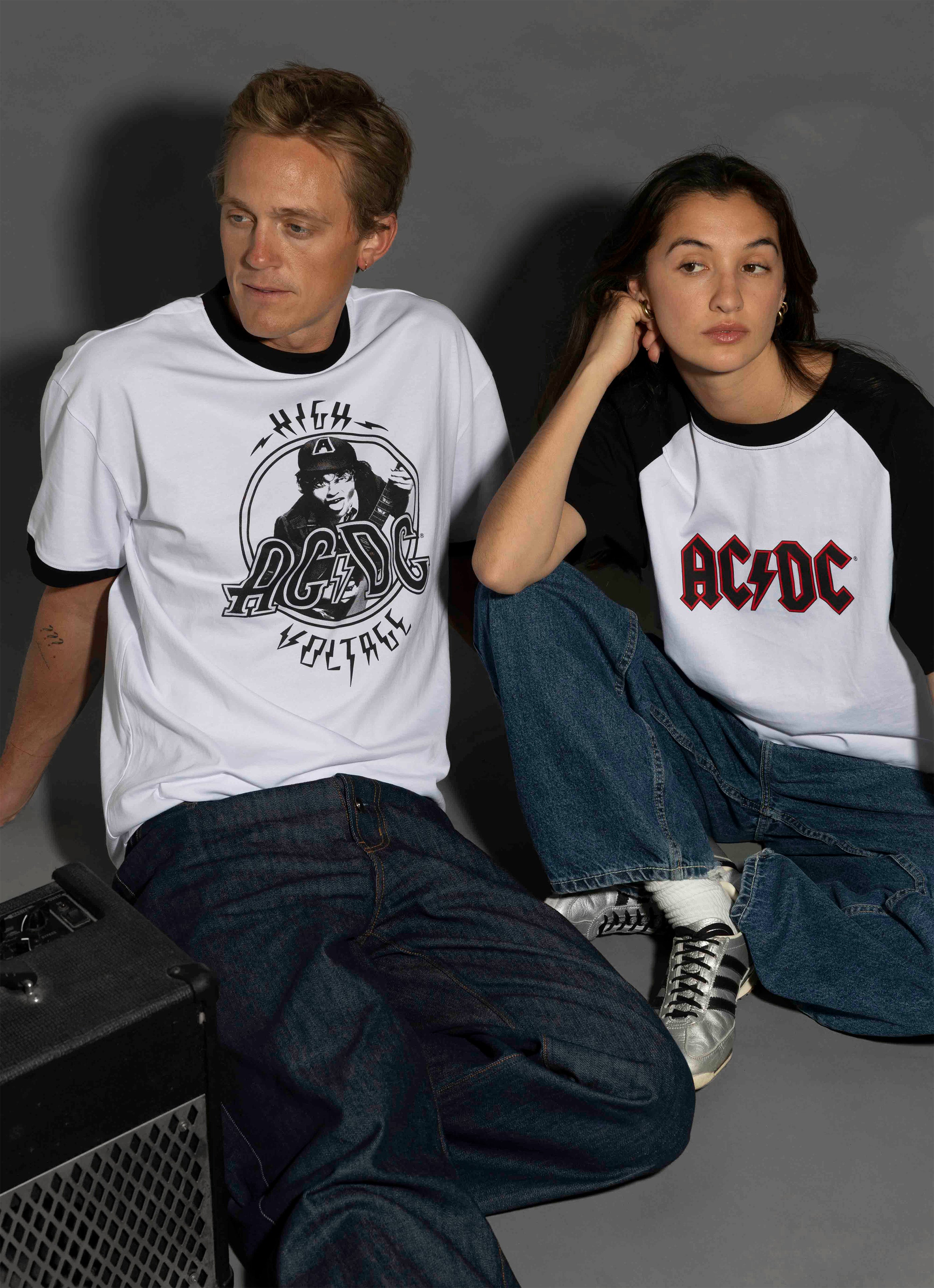 AC/DC - High Voltage - White/Black Ringer T-shirt