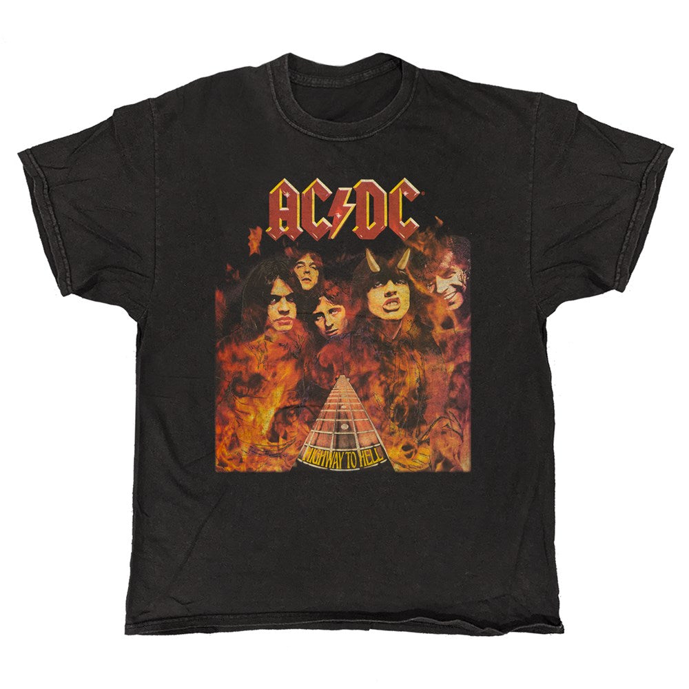 AC/DC - Highway To Hell Flames - Vintage Wash T-shirt Black