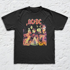 AC/DC - Highway To Hell Flames - Black Garment-dyed T-shirt