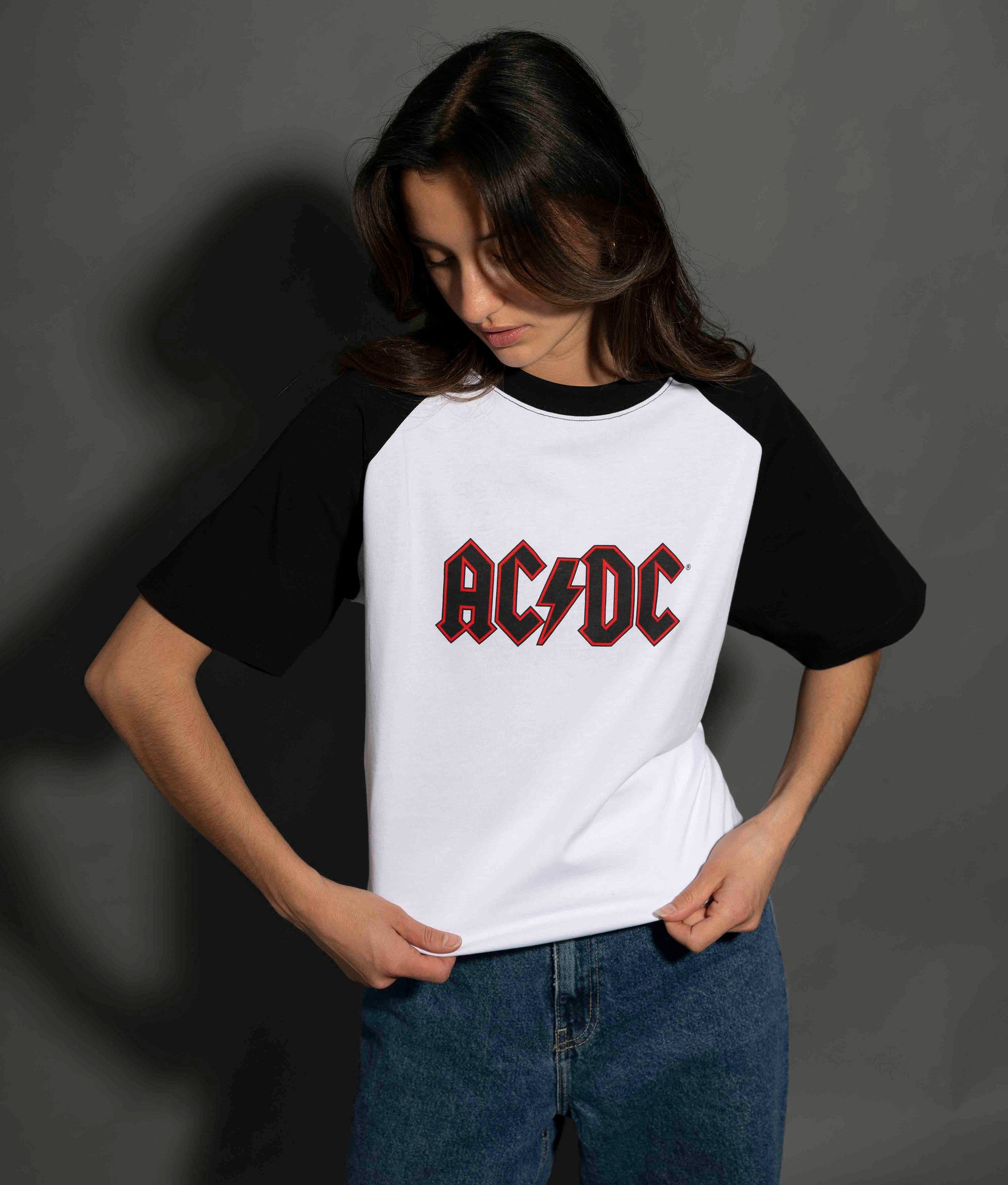 AC/DC - Logo - White/Black Raglan T-shirt