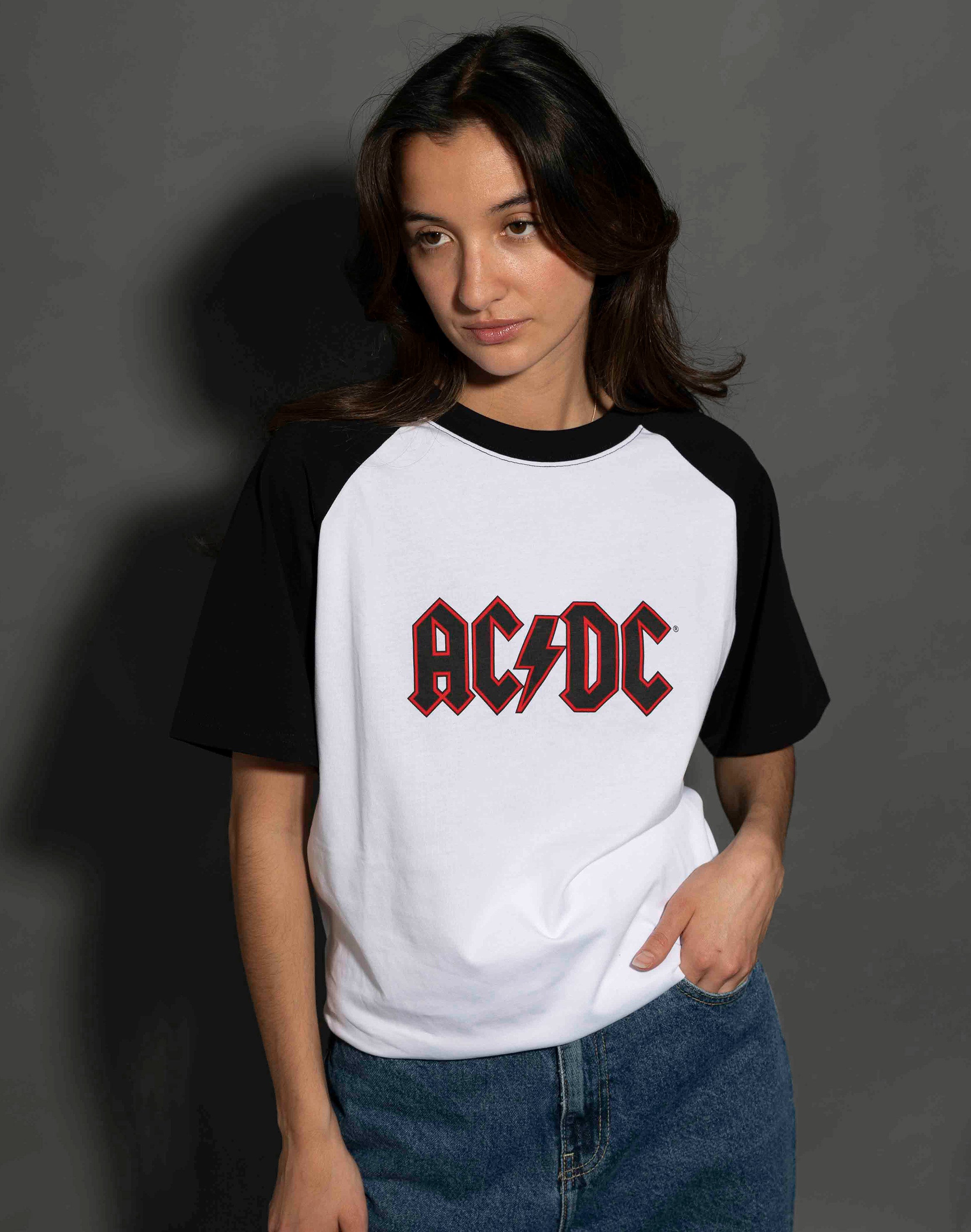 AC/DC - Logo - White/Black Raglan T-shirt