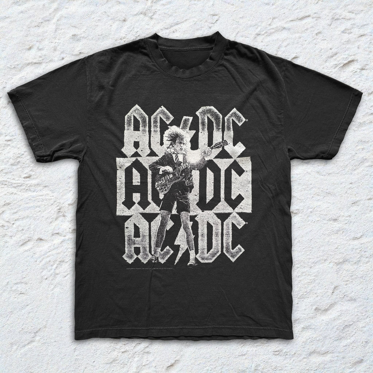 AC/DC - Stacked Logos - Black Garment-dyed T-shirt