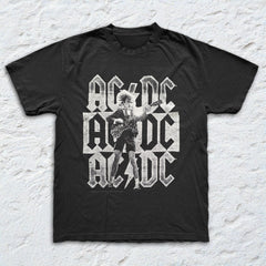 AC/DC - Stacked Logos - Black Garment-dyed T-shirt