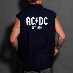 AC/DC - Est 1979 - Navy Unisex Workshirt - Cut-off Sleeves